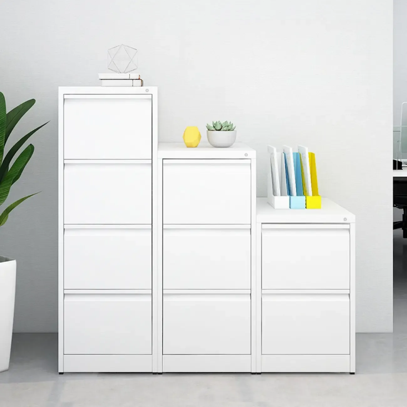 Modern Metal Vertical Filing Cabinet with Key Lock for Office Image - 2