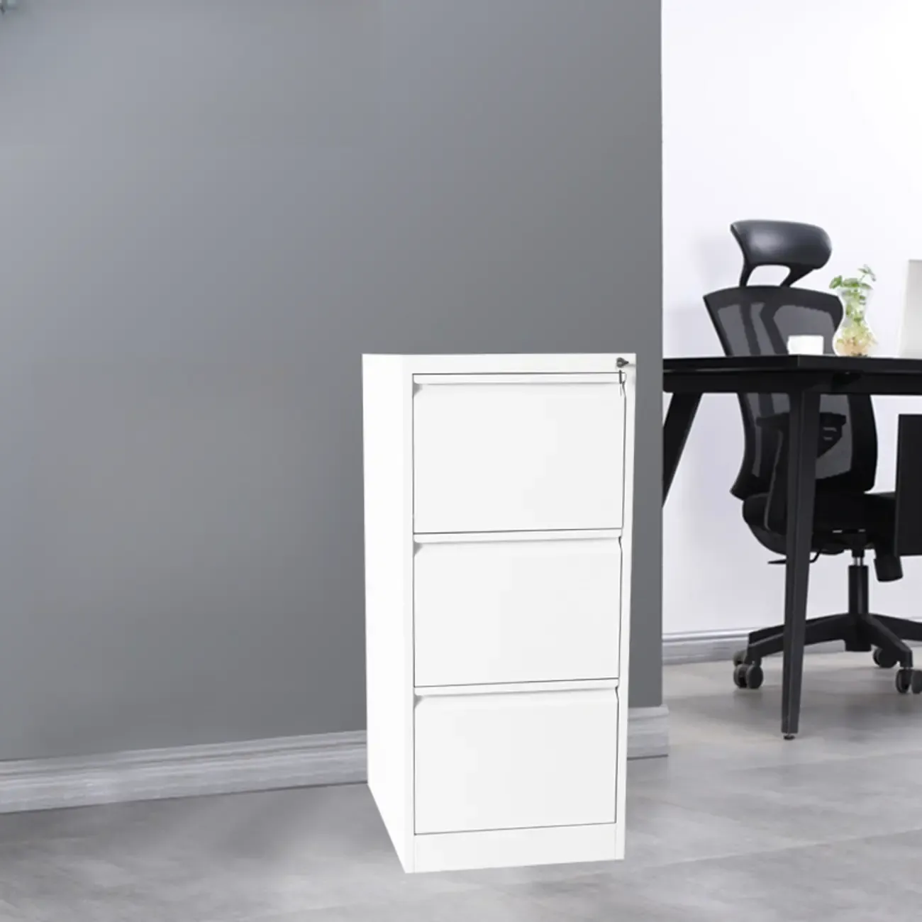 Modern Metal Vertical Filing Cabinet with Key Lock for Office Image - 9