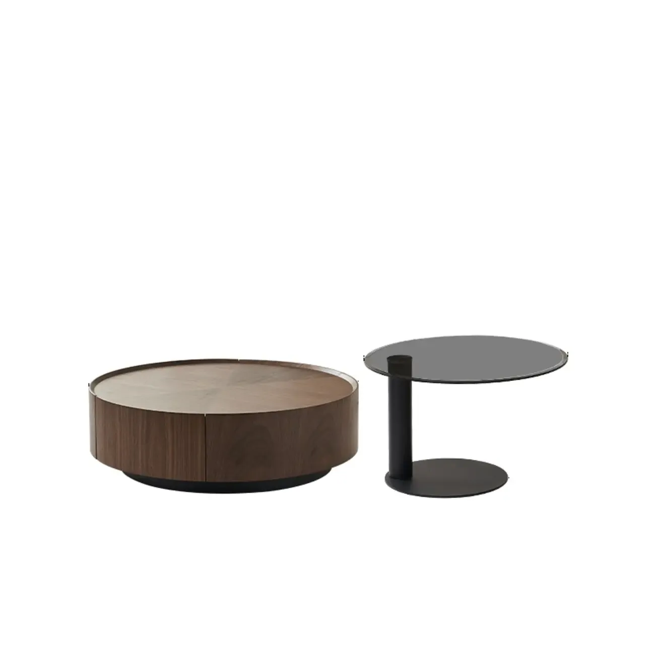 Modern Round Wood Coffee Table with Steel Base Image - 5