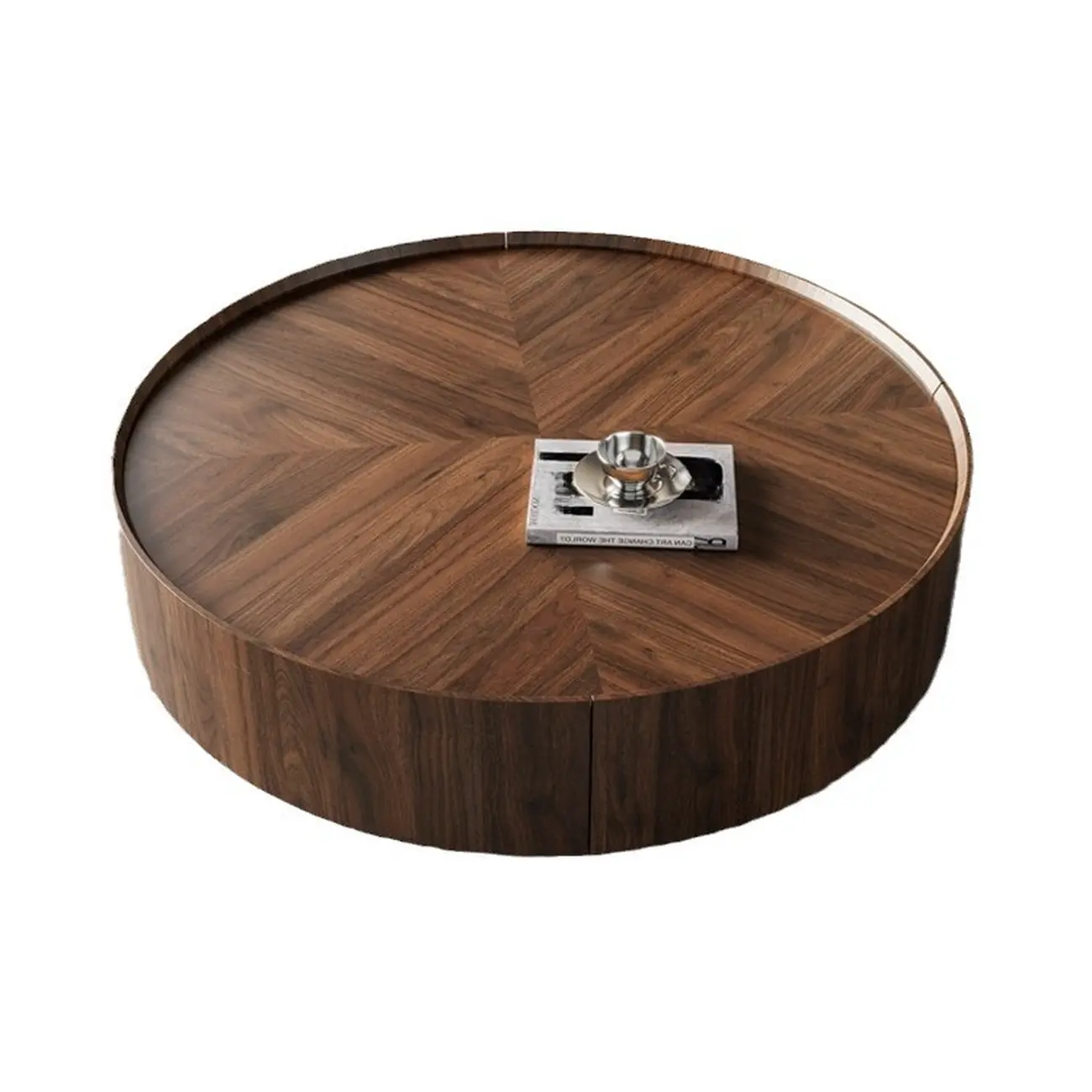 Modern Round Wood Coffee Table with Steel Base Image - 6 | homeyfad