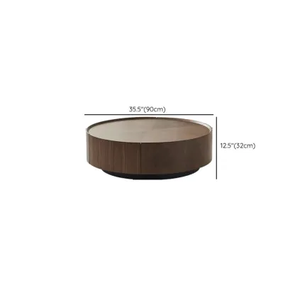 Modern Round Wood Coffee Table with Steel Base Image - 8