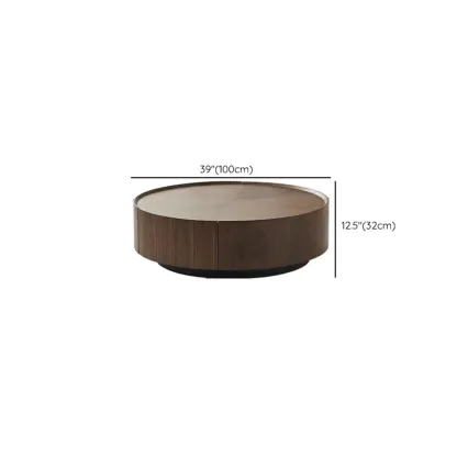 Modern Round Wood Coffee Table with Steel Base Image - 9