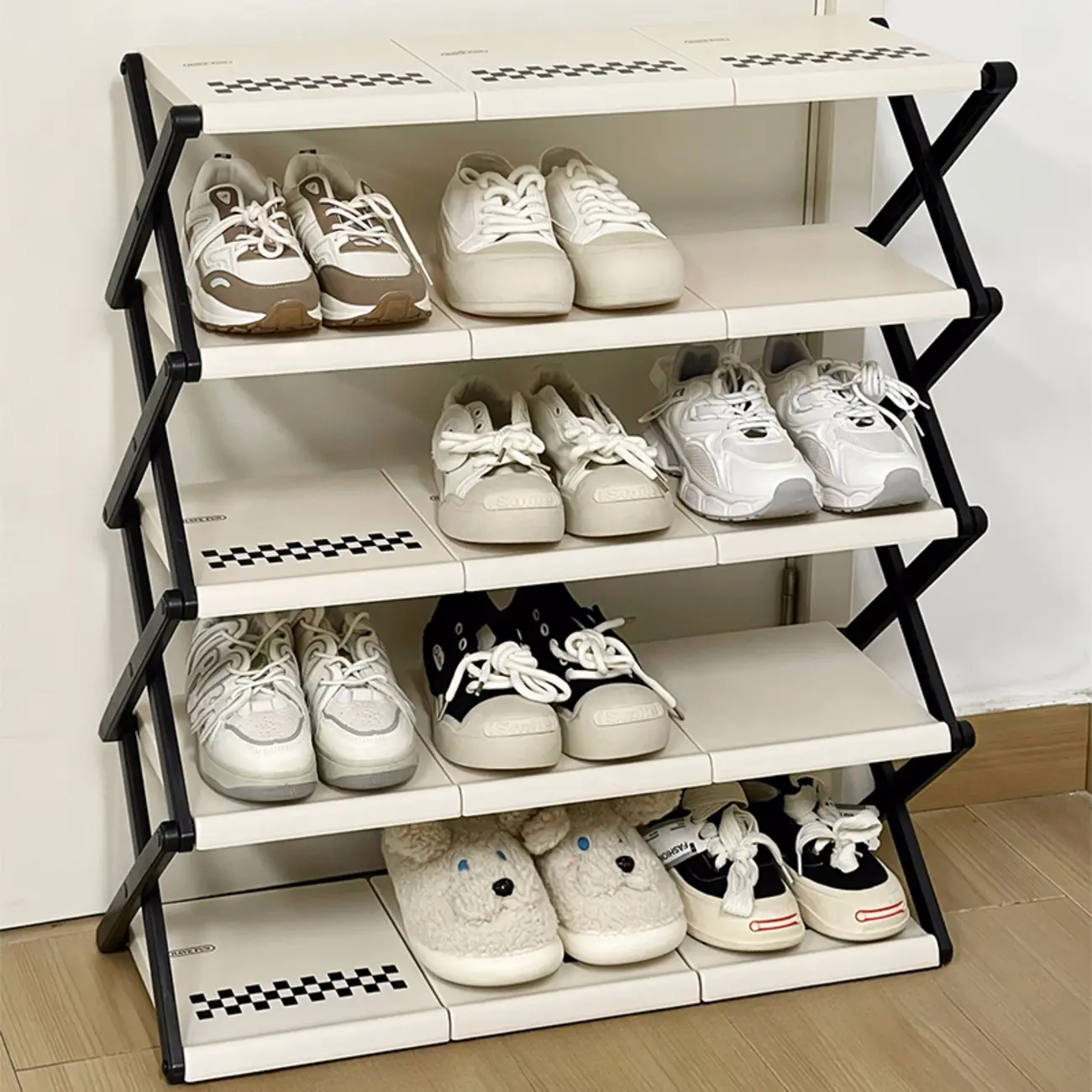 Foldable White Plastic Adjustable Shoe Rack Image - 2 | homeyfad