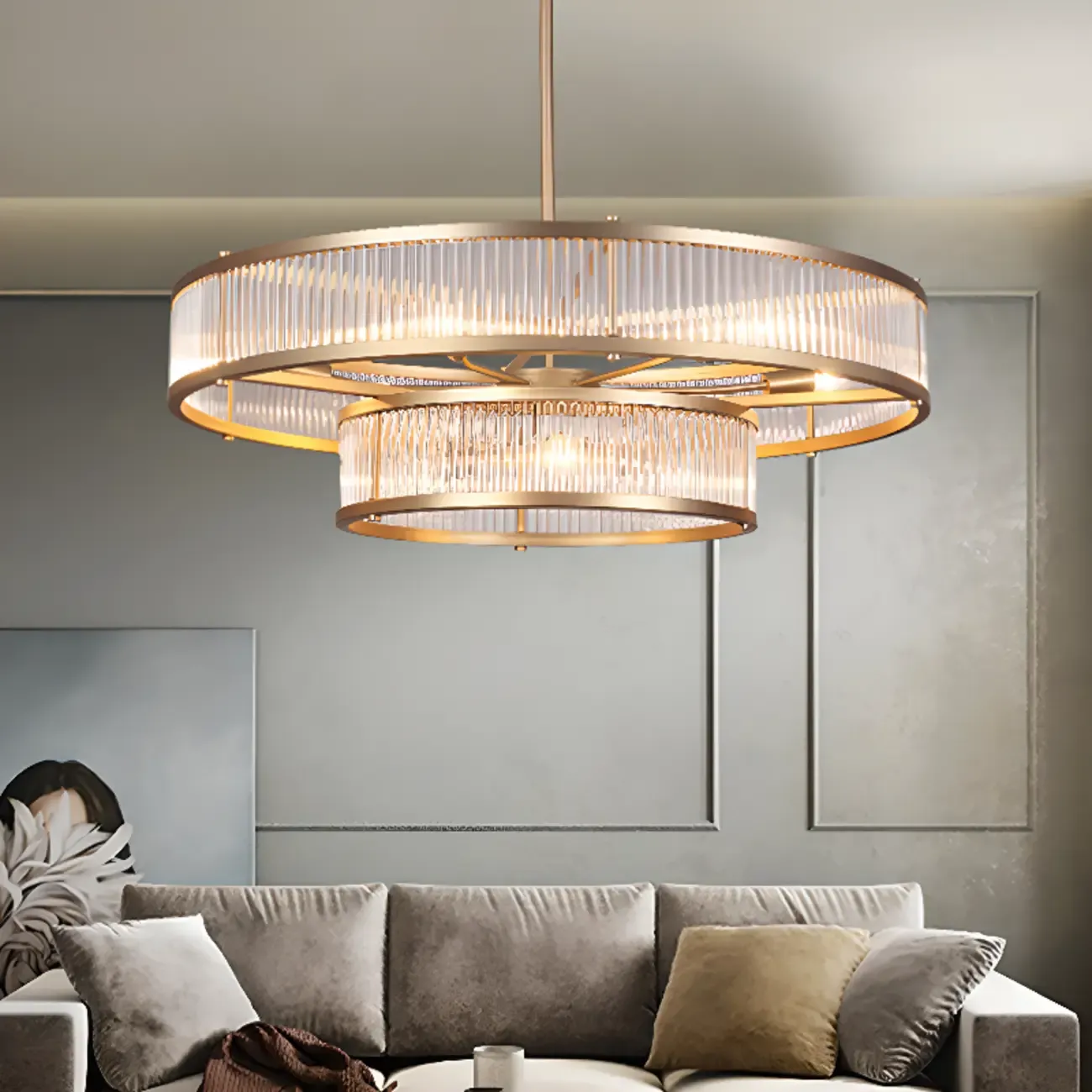 Glamorous Circle 2 Tiers Crystal Chandelier Image - 2