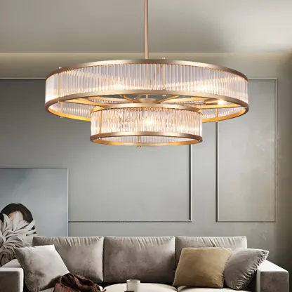 Glamorous Circle 2 Tiers Crystal Chandelier Image - 2