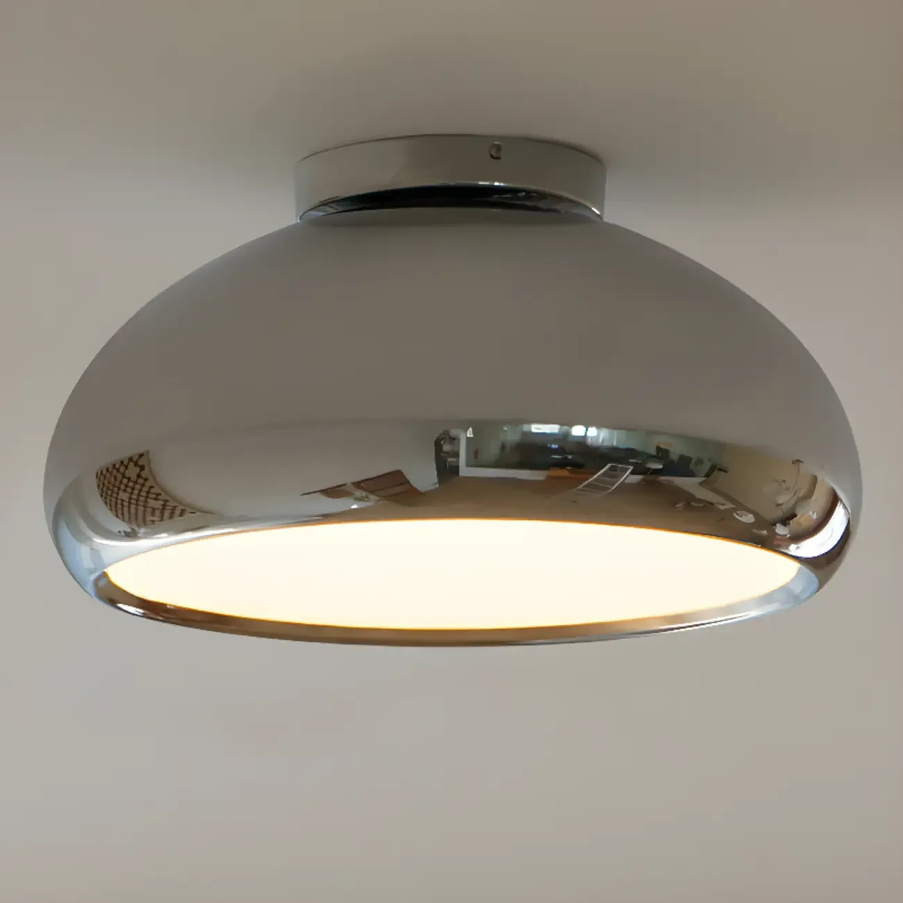 Modern Silver Round Semi Flush Ceiling Light Image - 4