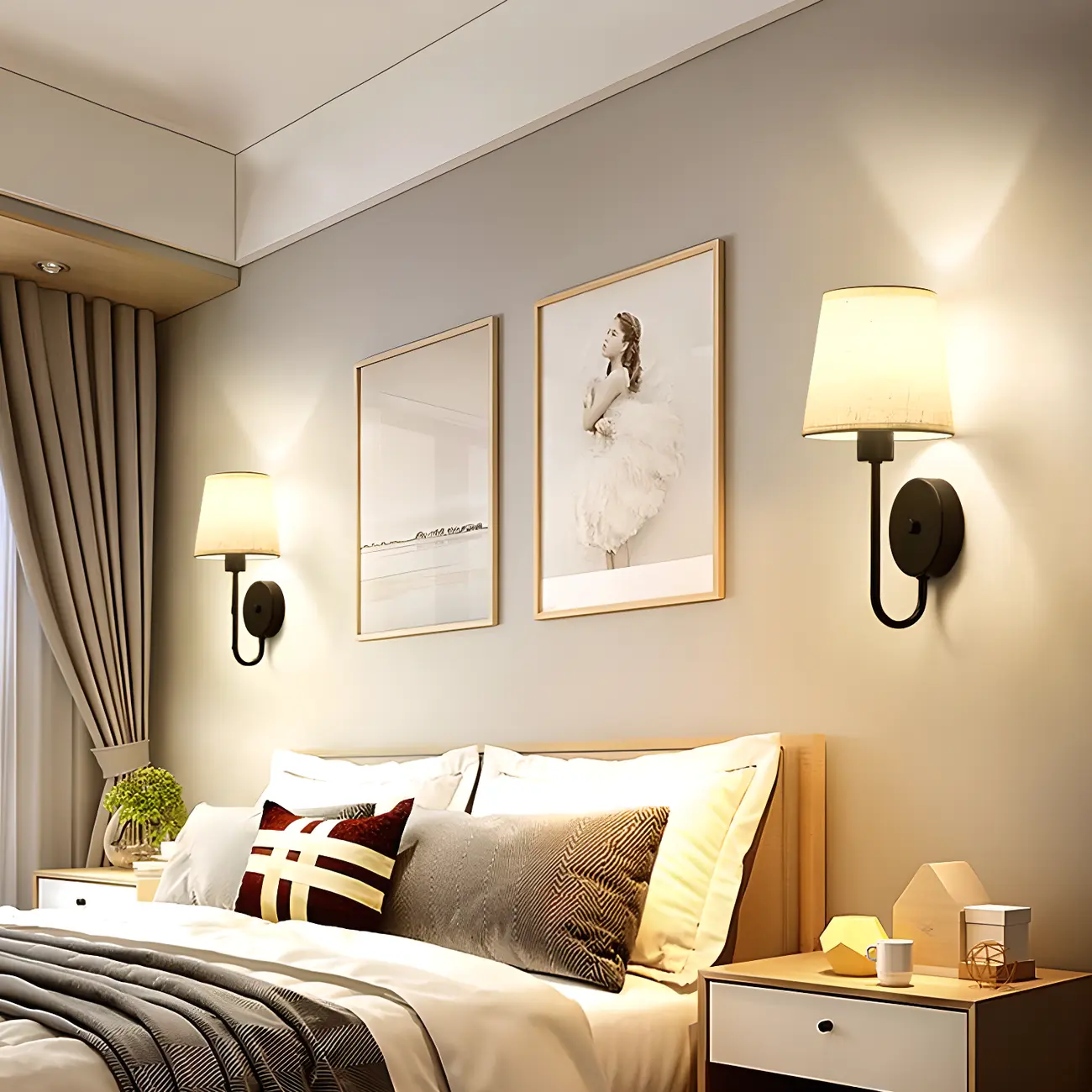 Modern Metal Wall Sconce with Fabric Shade for Bedroom Image - 3 | homeyfad