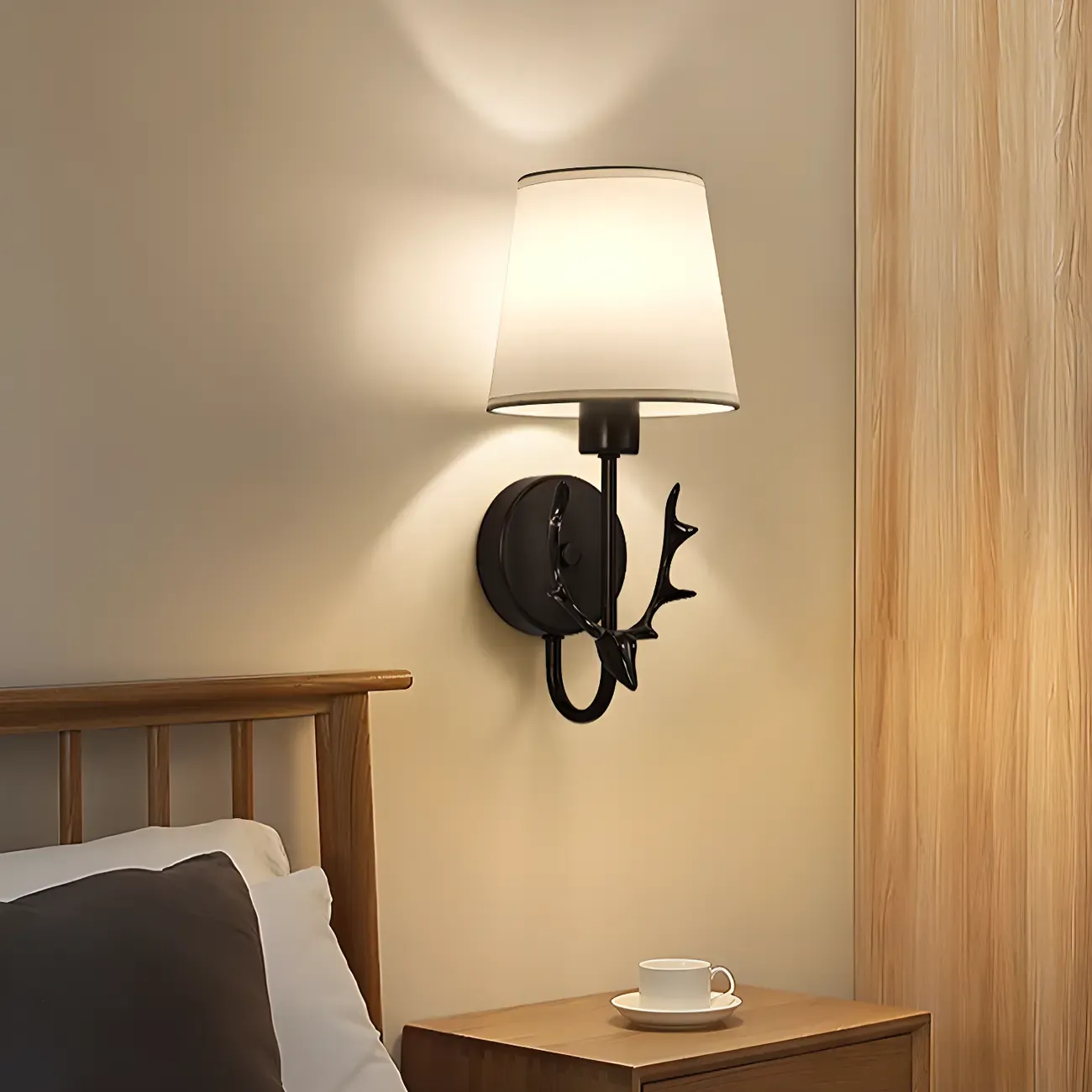 Modern Metal Wall Sconce with Fabric Shade for Bedroom Image - 2