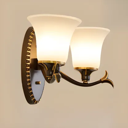 Vintage Gold Wall Light with Opalescent Glass Shade Image - 3