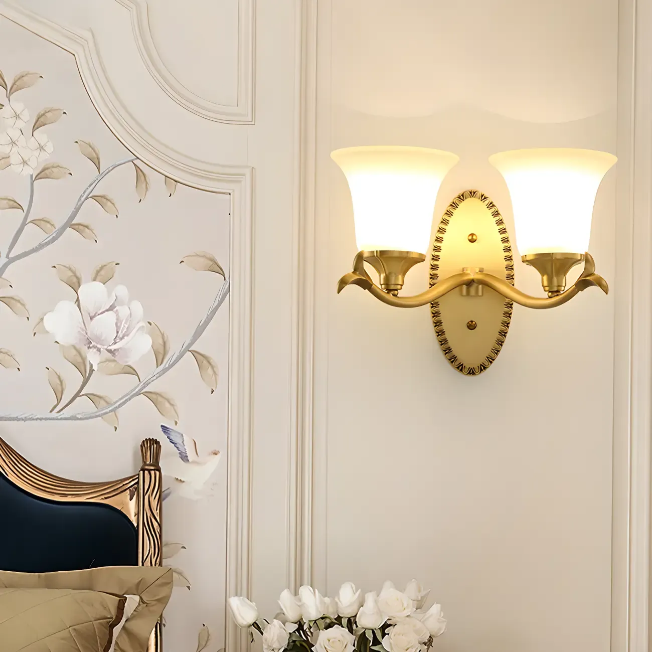 10 to 14 Inch  Brass Wall Sconce with Glass Shade for Bedroom | HomeyFad