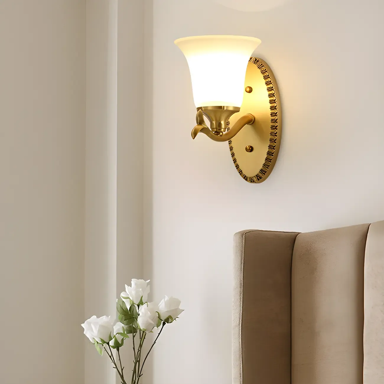 Vintage Gold Wall Light with Opalescent Glass Shade Image - 1