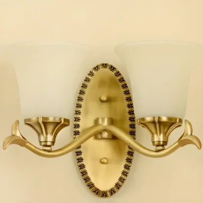 Vintage Gold Wall Light with Opalescent Glass Shade Image - 6