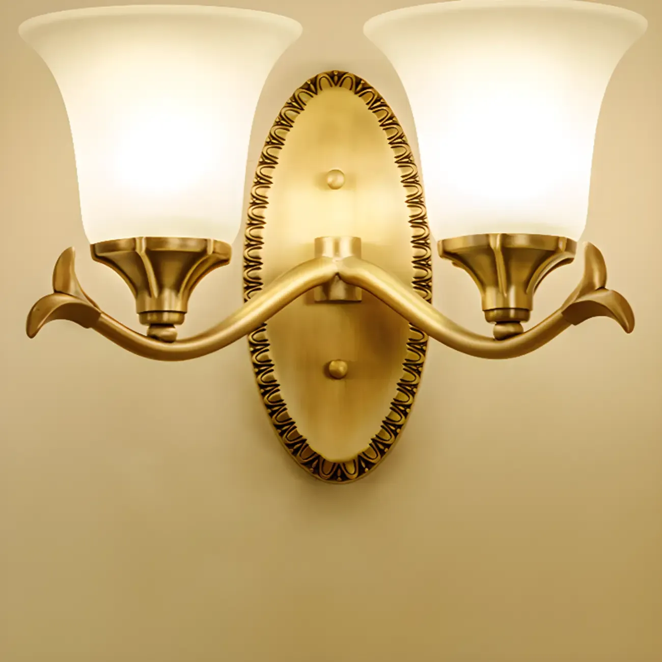 Vintage Gold Wall Light with Opalescent Glass Shade Image - 7
