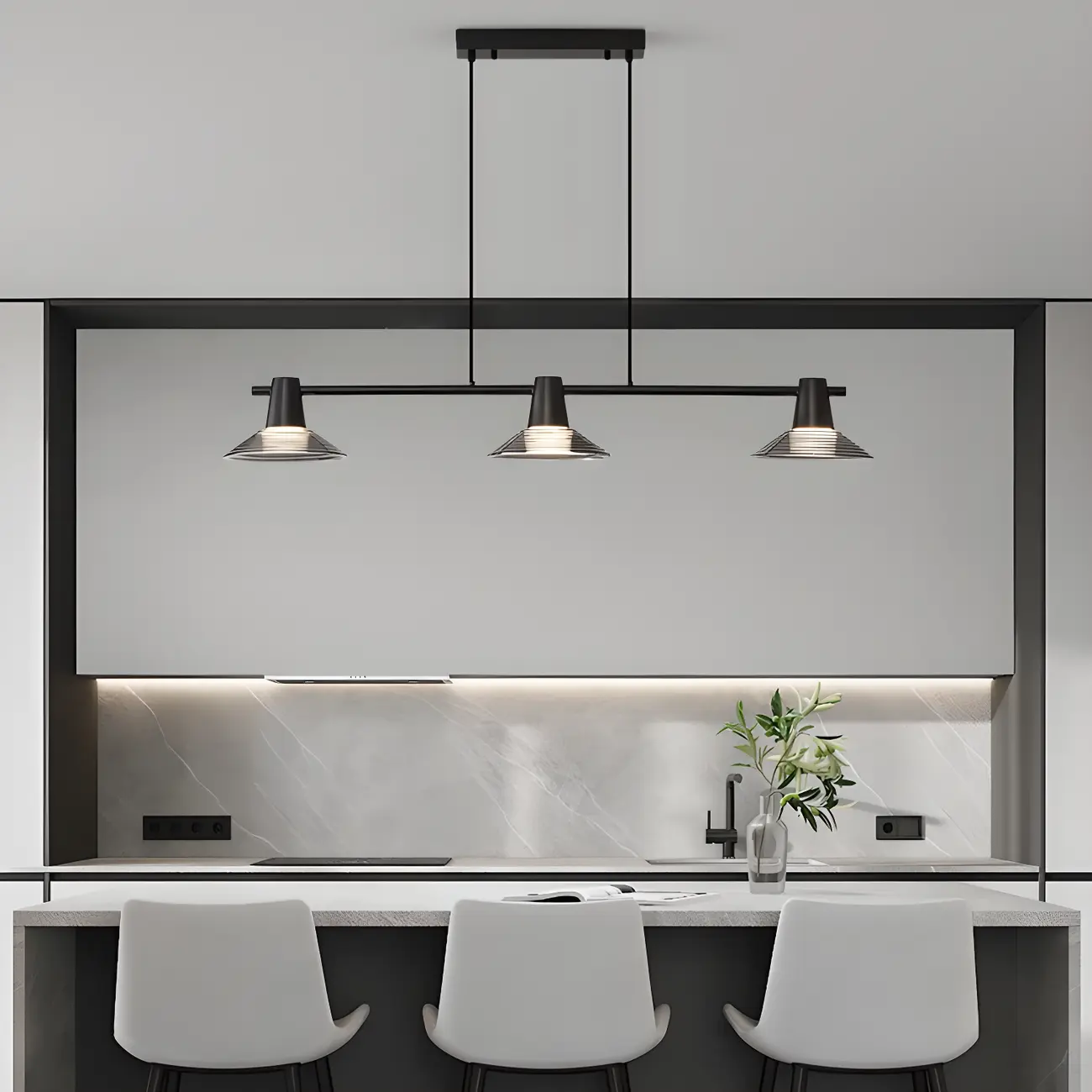 Modern Black Cone Glass Adjustable Island Light for Kitchen Area Image - 1 | homeyfad