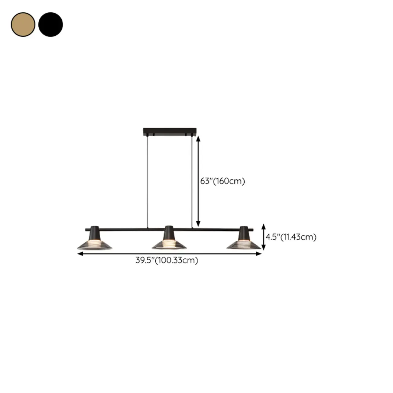 Modern Black Cone Glass Adjustable Island Light for Kitchen Area #size