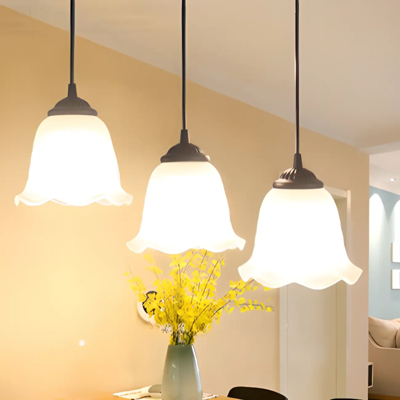 Modern Glass Island Pendant Light with Iron, 3-Lights Image - 4