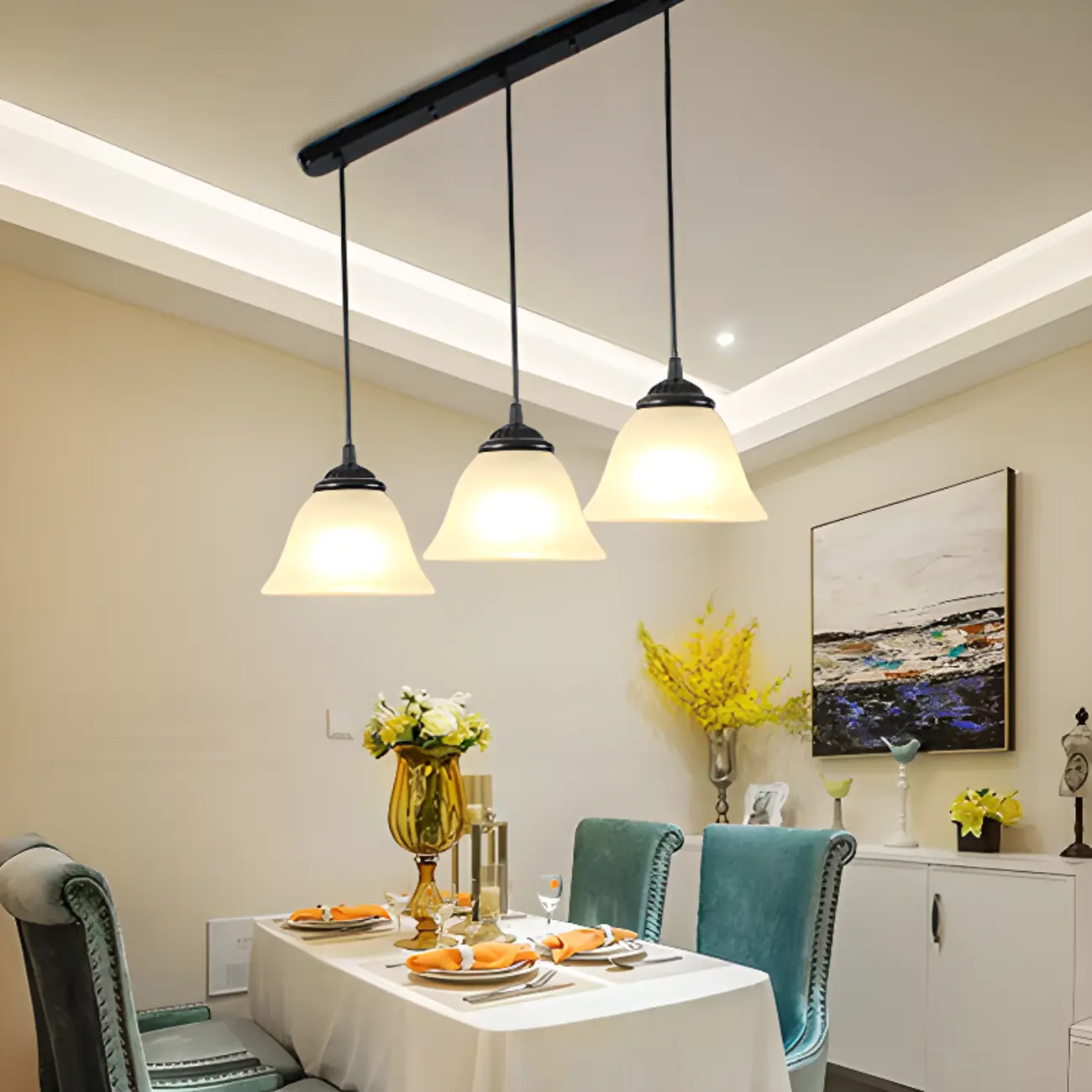 Modern Glass Island Pendant Light with Iron, 3-Lights Image - 2 | homeyfad