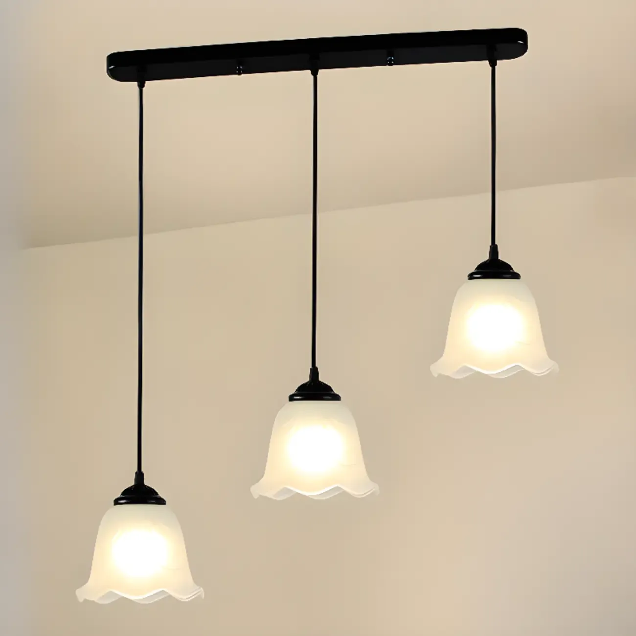 Modern Glass Island Pendant Light with Iron, 3-Lights Image - 5