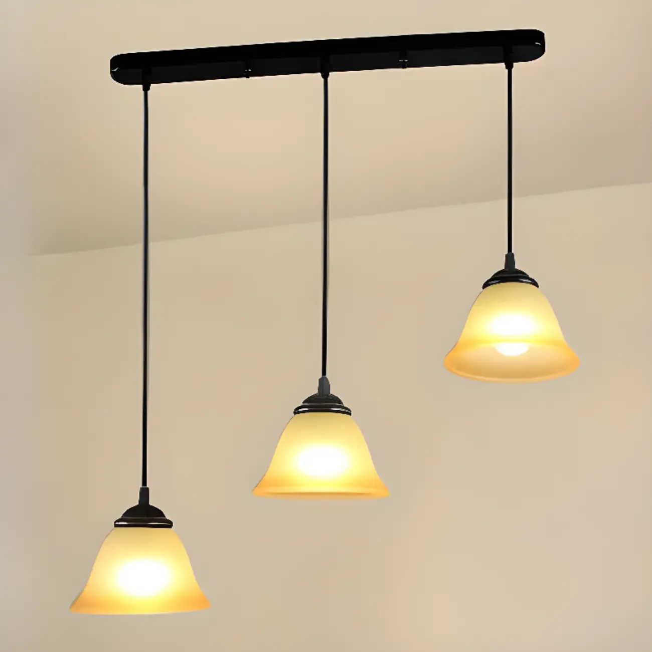 Modern Glass Island Pendant Light with Iron, 3-Lights Image - 7