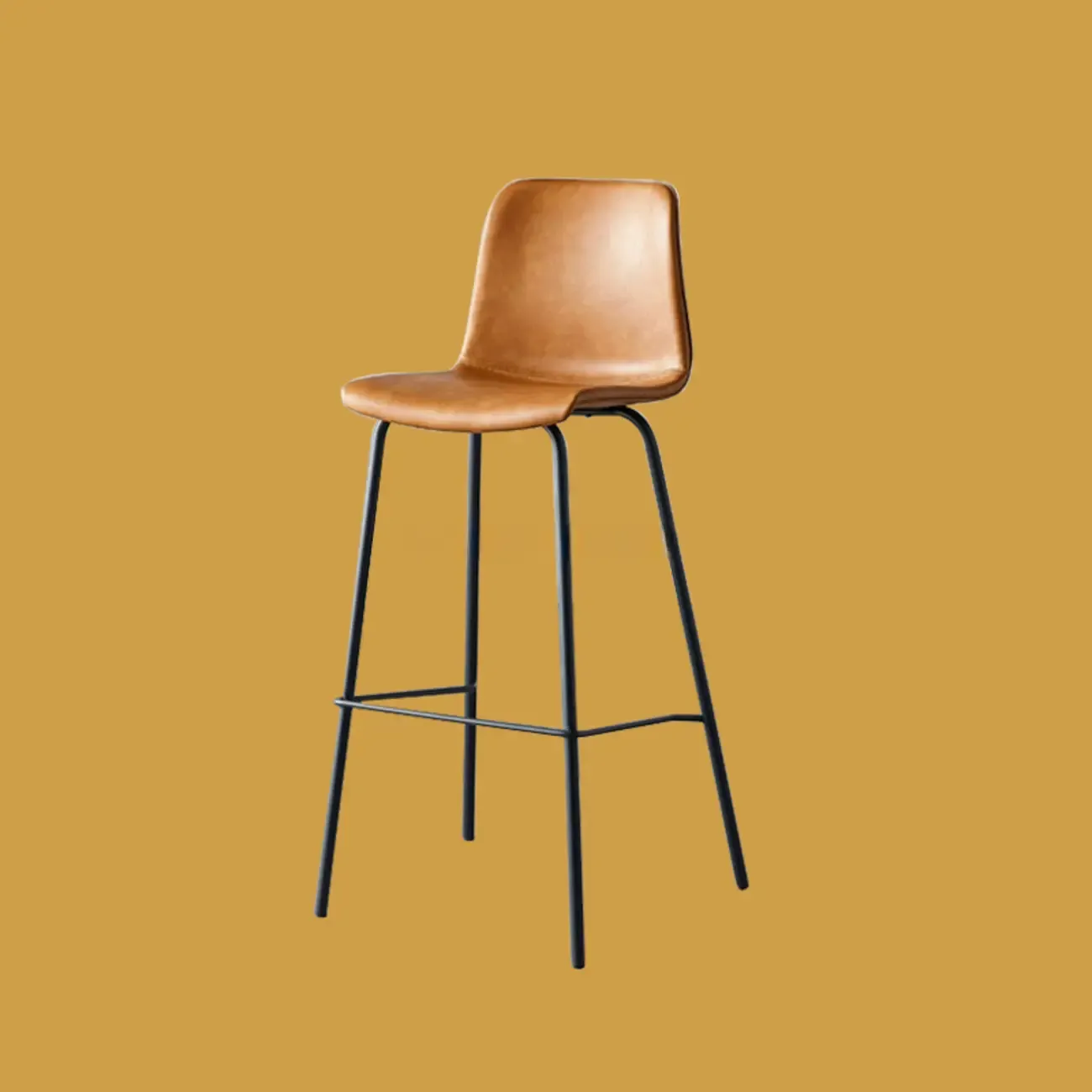 Simplistic Metal Frame Faux Leather Low Back Bar Stools Image - 4