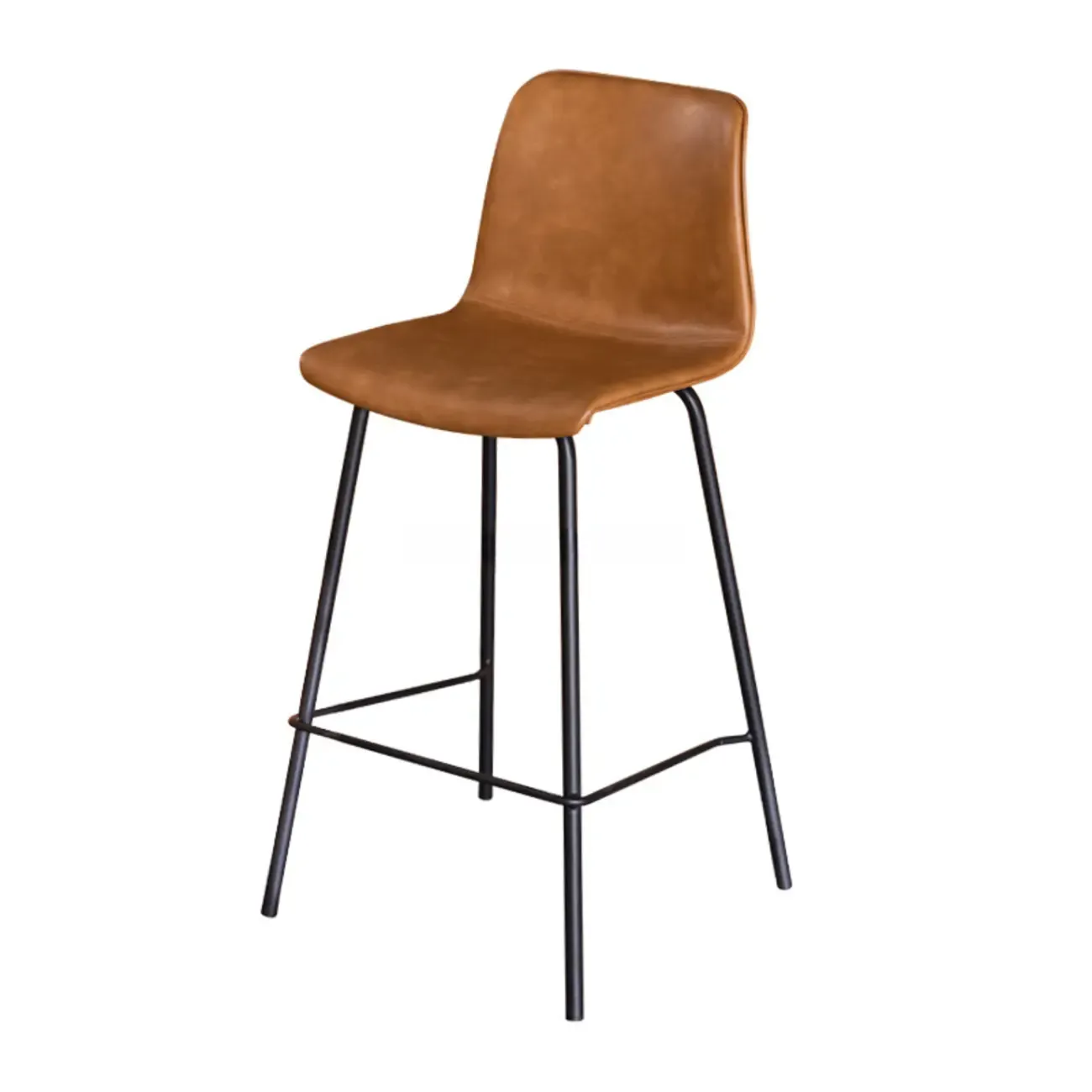 Simplistic Metal Frame Faux Leather Low Back Bar Stools Image - 13