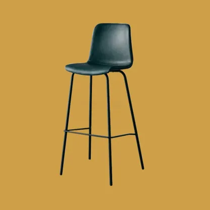 Simplistic Metal Frame Faux Leather Low Back Bar Stools Image - 5