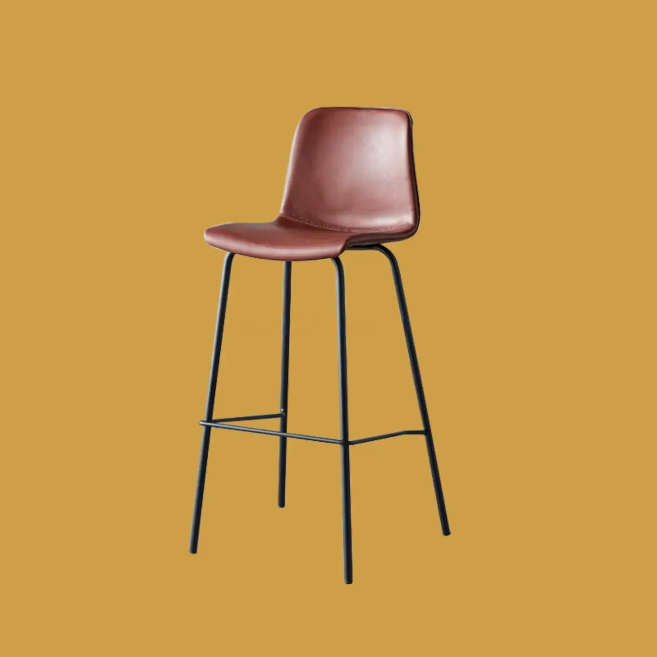 Simplistic Metal Frame Faux Leather Low Back Bar Stools Image - 7