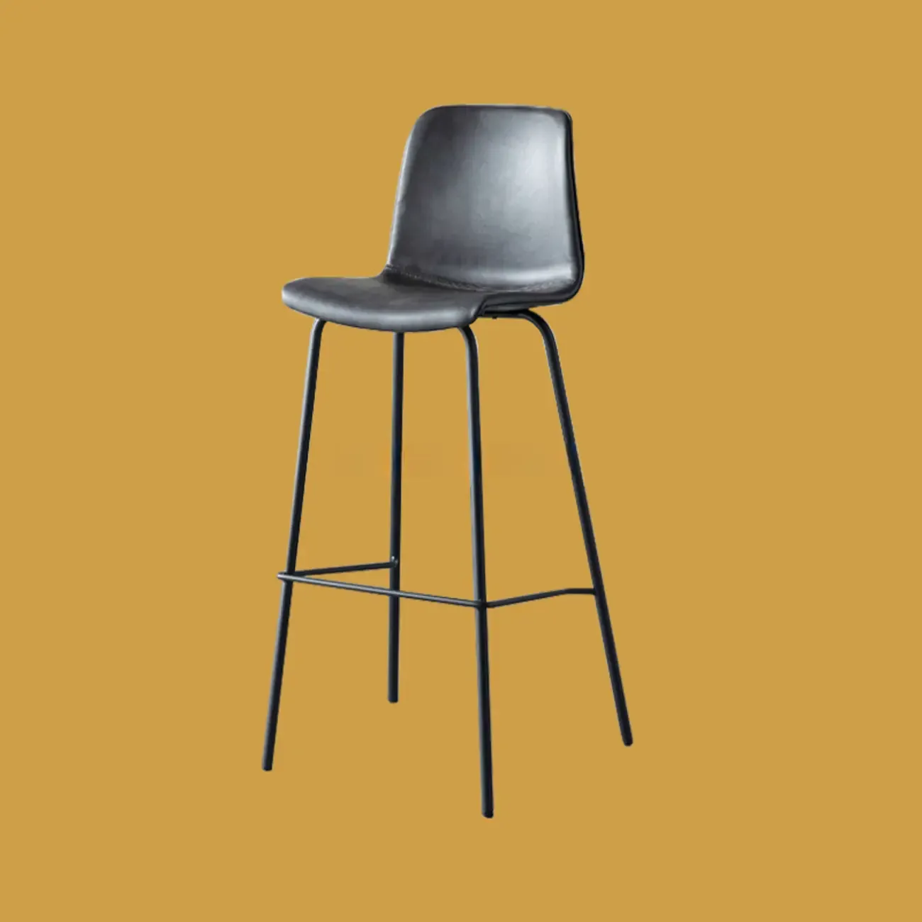  Simplistic Metal Frame Faux Leather Low Back Bar Stools Image - 8