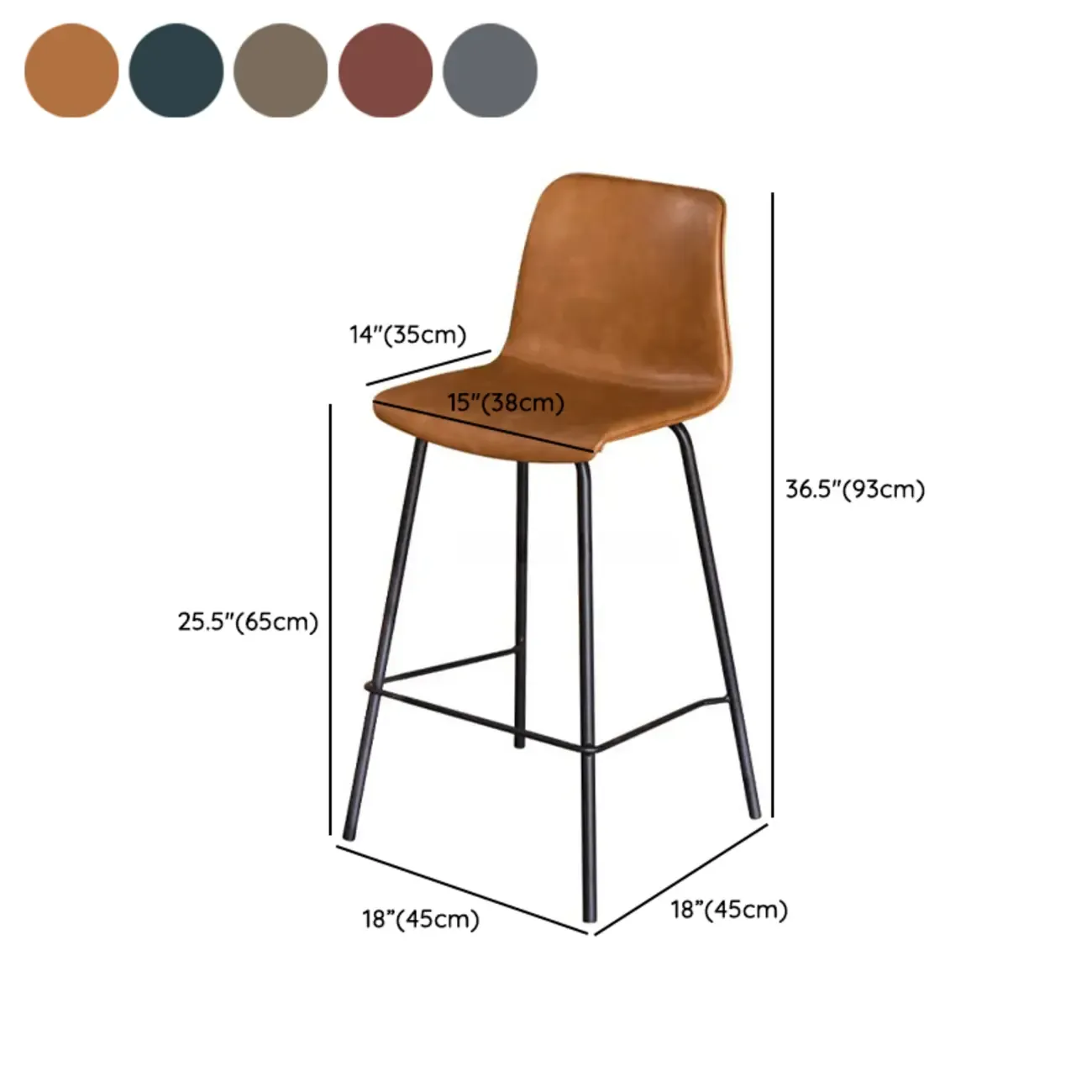 Simplistic Metal Frame Faux Leather Low Back Bar Stools #size