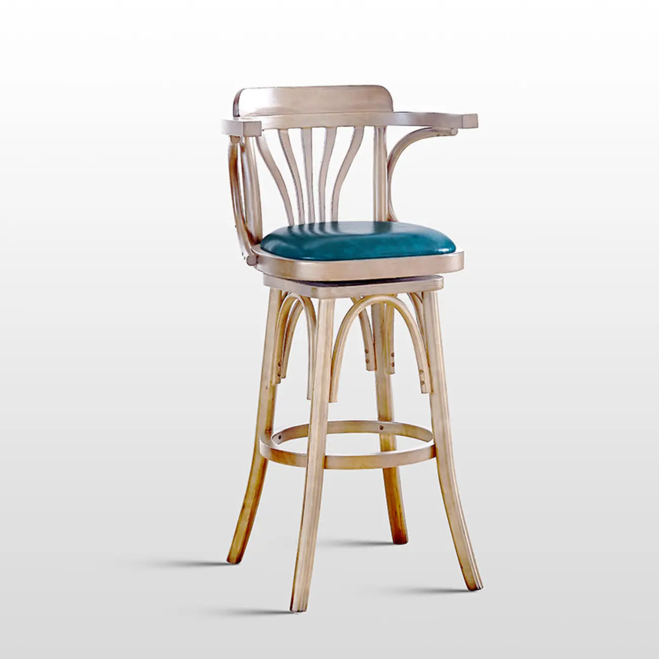 Antique Blue Leather Upholstered Rotatable Bar Stool | homeyfad