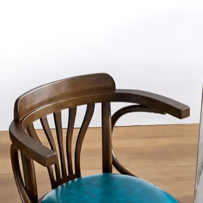 Antique Blue Leather Upholstered Rotatable Bar Stool