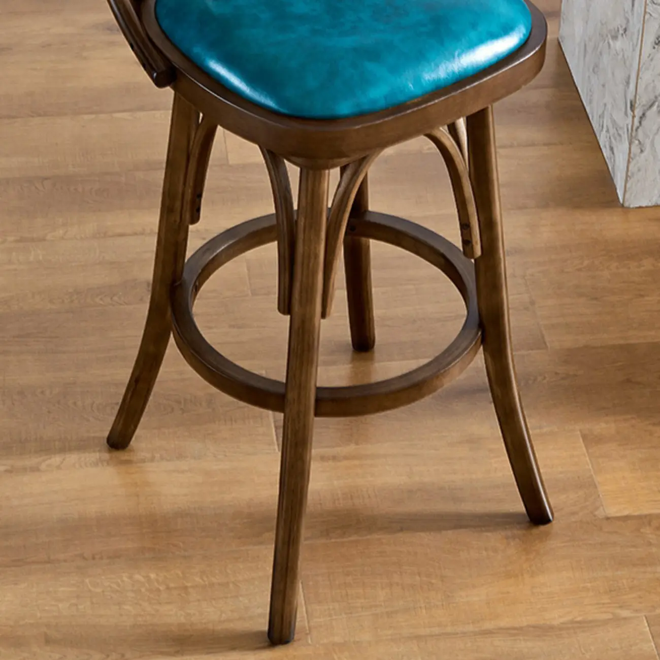 Antique Blue Leather Upholstered Rotatable Bar Stool | homeyfad