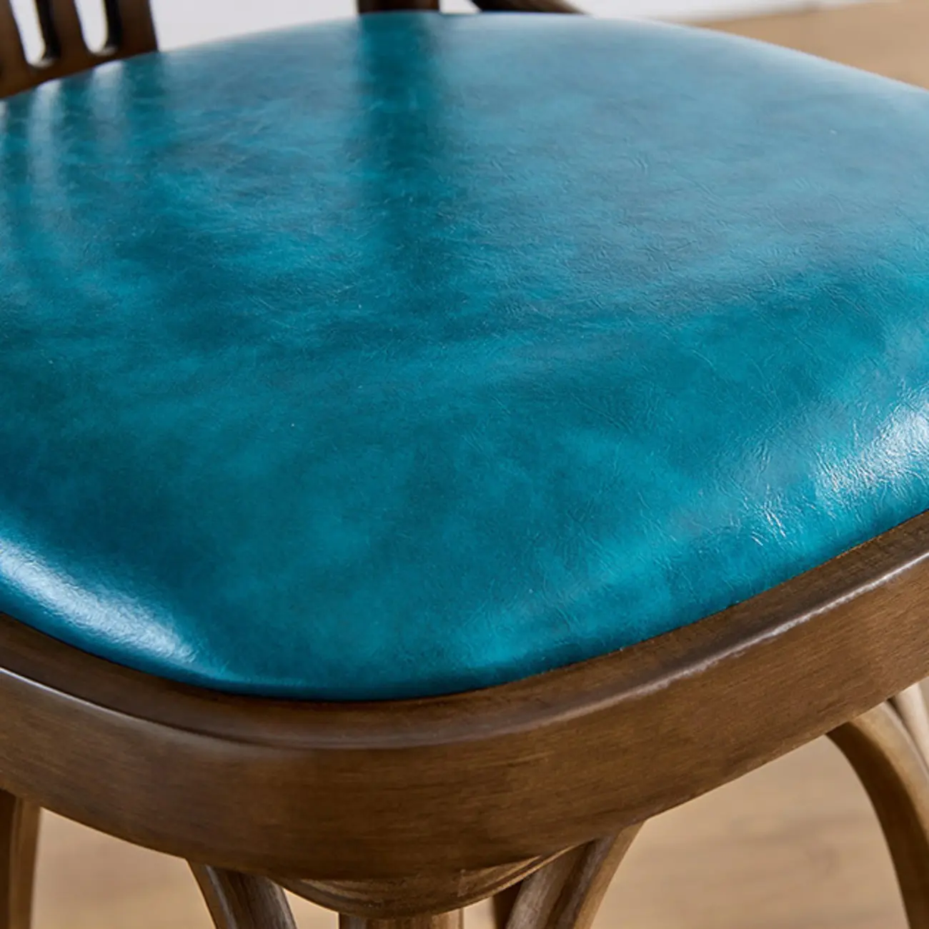 Antique Blue Leather Upholstered Rotatable Bar Stool | homeyfad