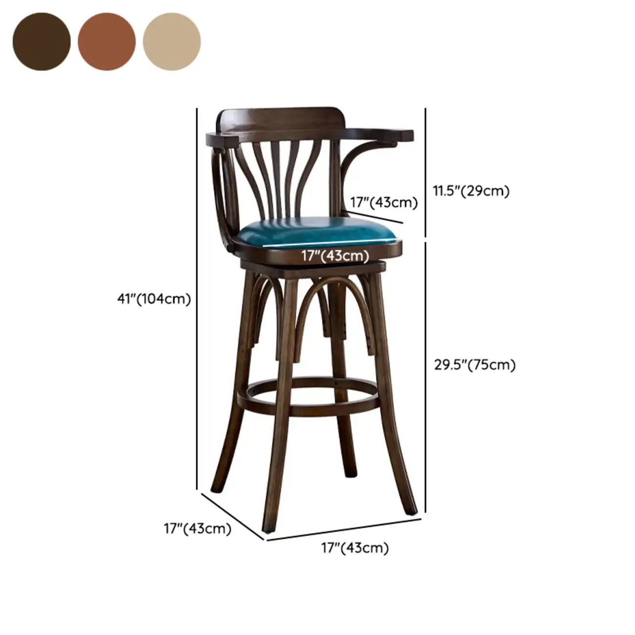 Antique Blue Leather Upholstered Rotatable Bar Stool | homeyfad