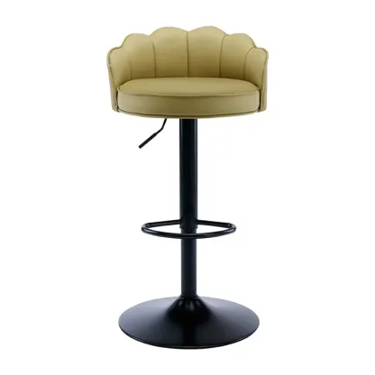 Industrial Leather Swivel Bar Stools with Curved Back for Home Image - 7