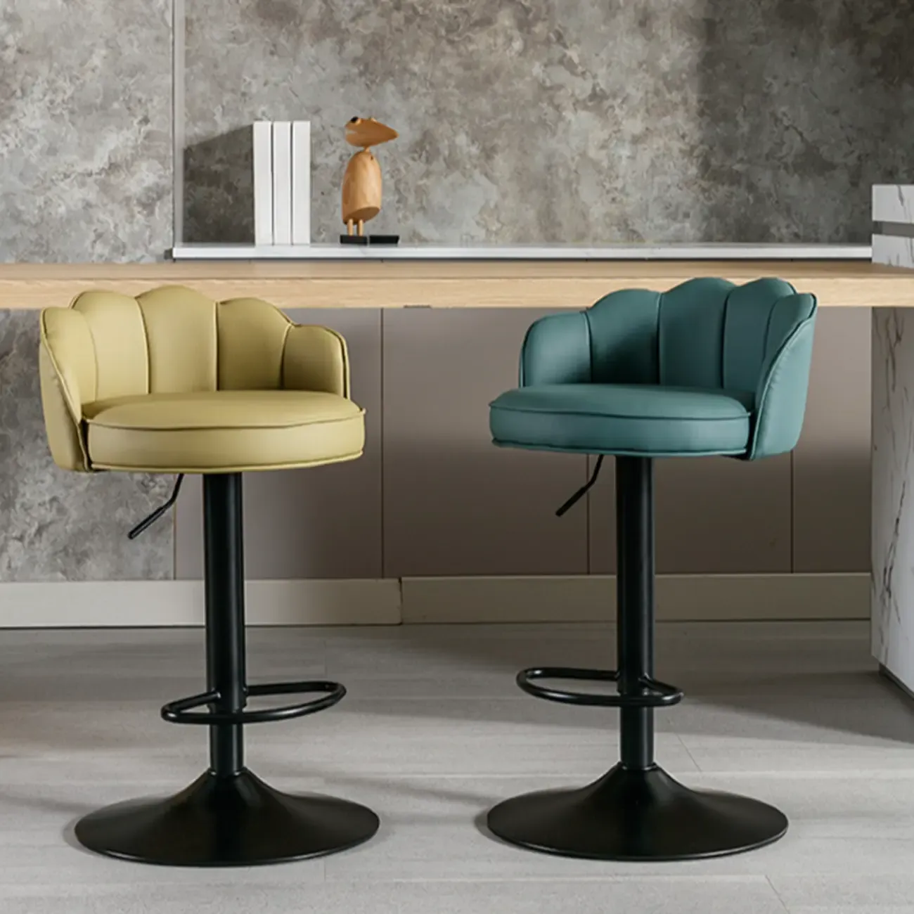 Industrial Leather Swivel Bar Stools with Curved Back for Home Image - 3