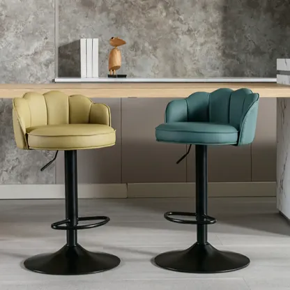 Industrial Leather Swivel Bar Stools with Curved Back for Home Image - 3