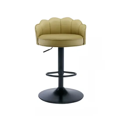 Industrial Leather Swivel Bar Stools with Curved Back for Home Image - 8