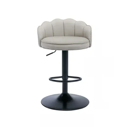 Industrial Leather Swivel Bar Stools with Curved Back for Home Image - 15