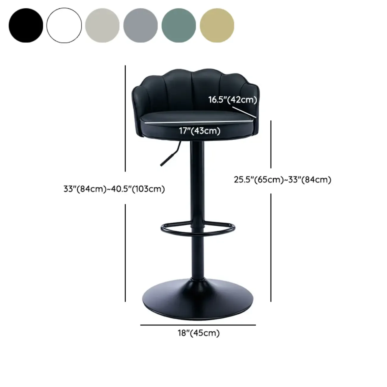 Industrial Leather Swivel Bar Stools with Curved Back for Home #size