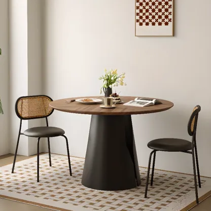 Scandinavian Pedestal Wood Brown Round Dining Table Image - 3