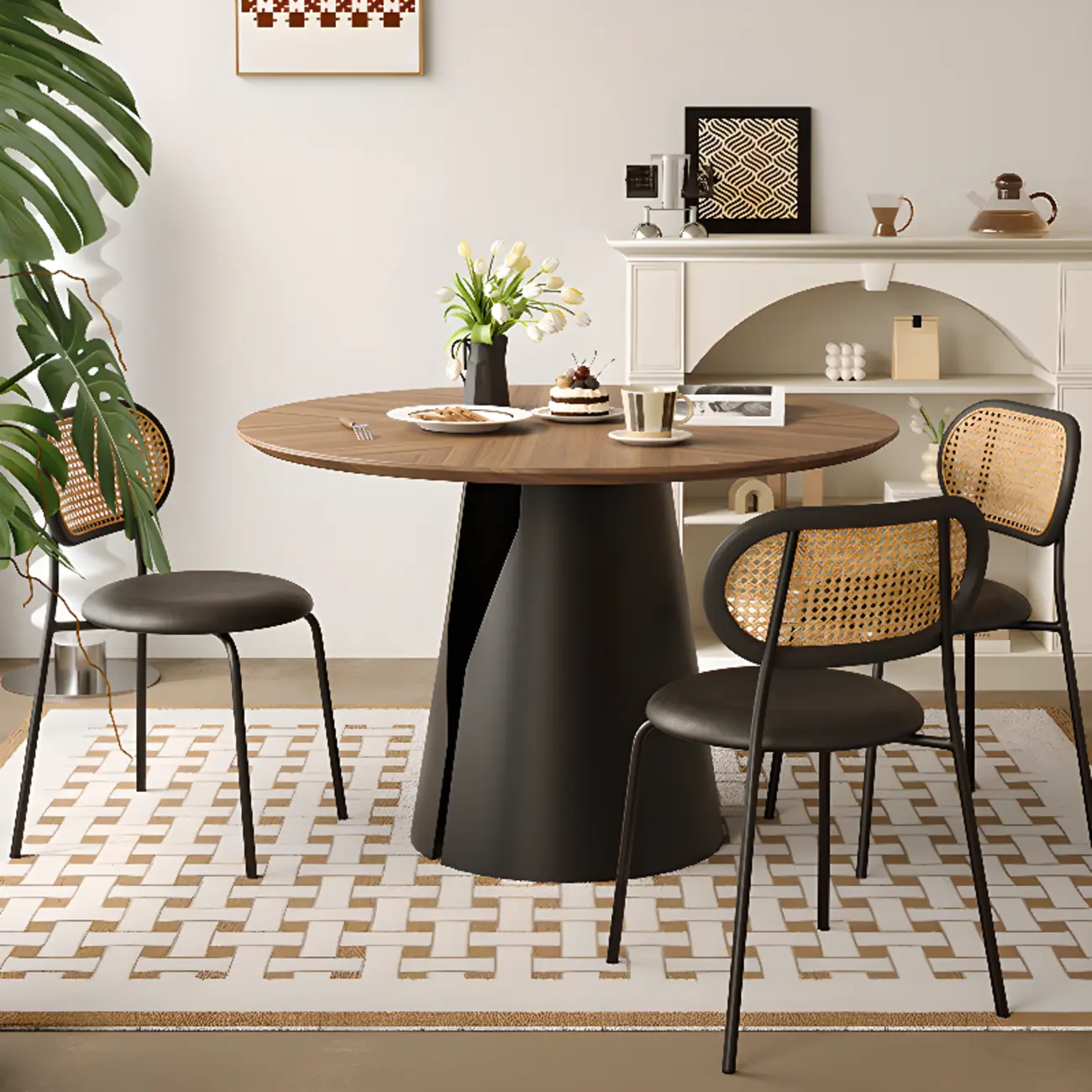 Scandinavian Pedestal Wood Brown Round Dining Table Image - 4 | homeyfad