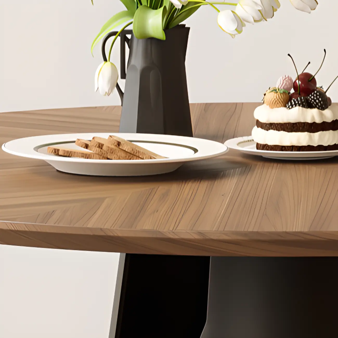 Scandinavian Pedestal Wood Brown Round Dining Table Image - 6 | homeyfad