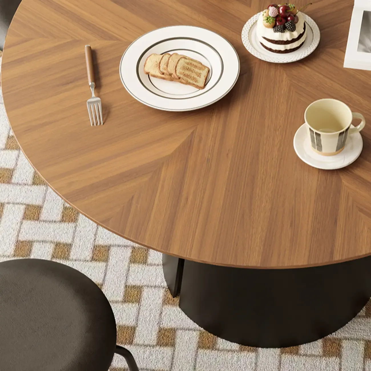 Scandinavian Pedestal Wood Brown Round Dining Table Image - 8