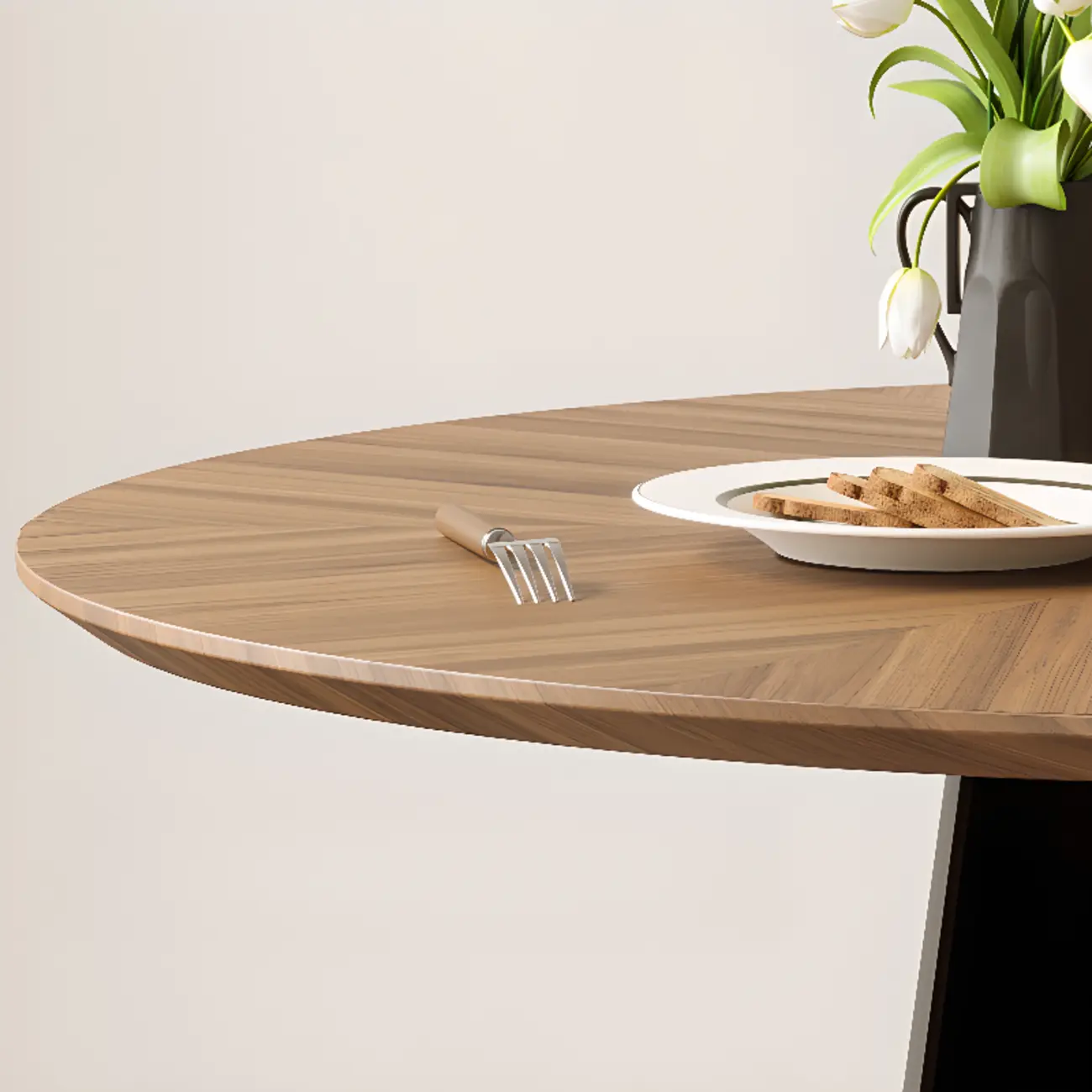 Scandinavian Pedestal Wood Brown Round Dining Table Image - 9 | homeyfad
