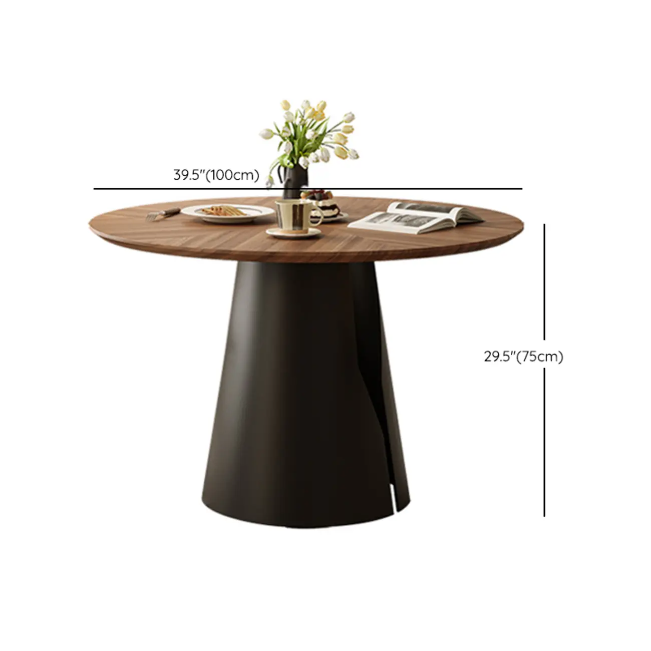 Scandinavian Pedestal Wood Brown Round Dining Table #size | homeyfad
