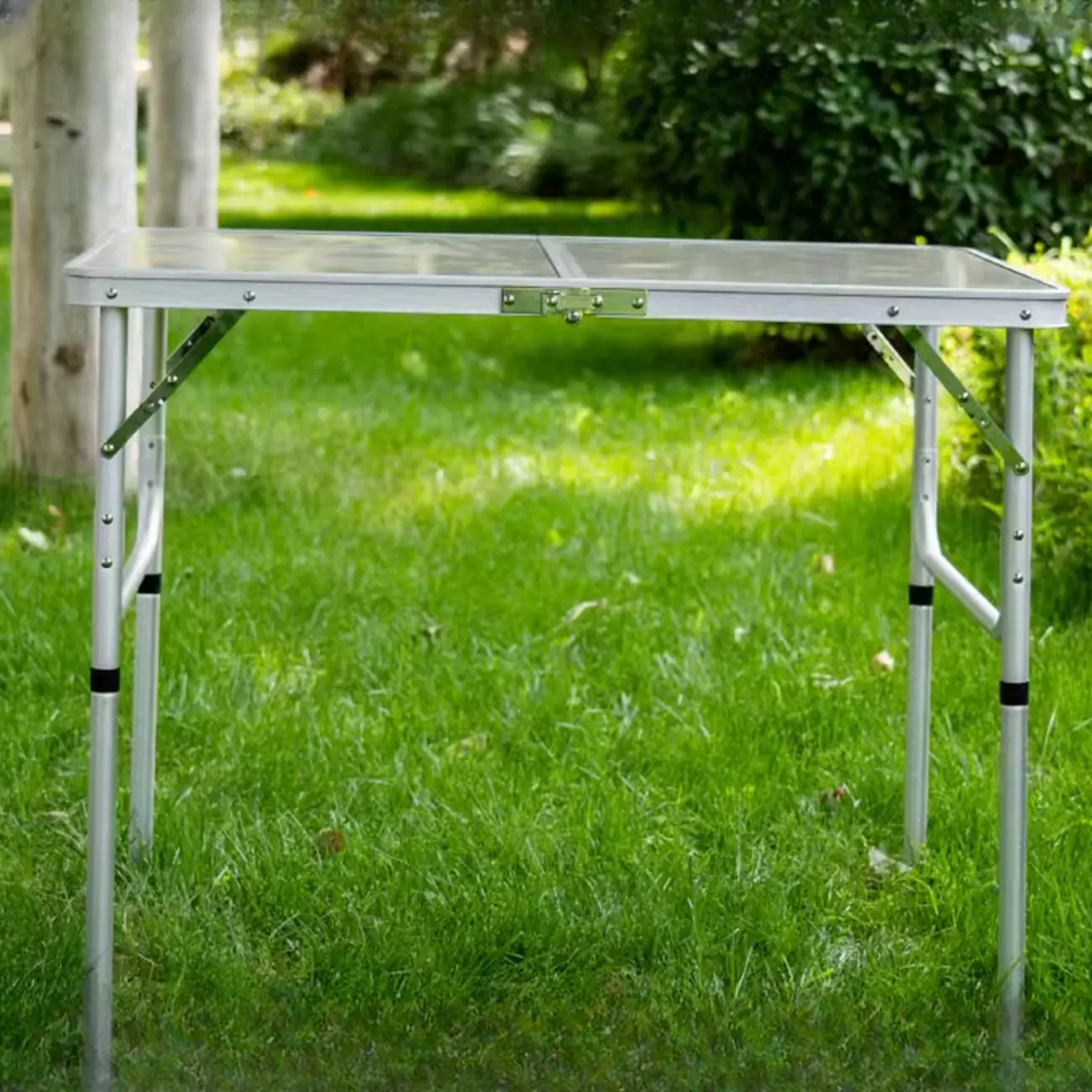 Foldable Wood Silver Outdoor Dining Table Image - 2 | homeyfad