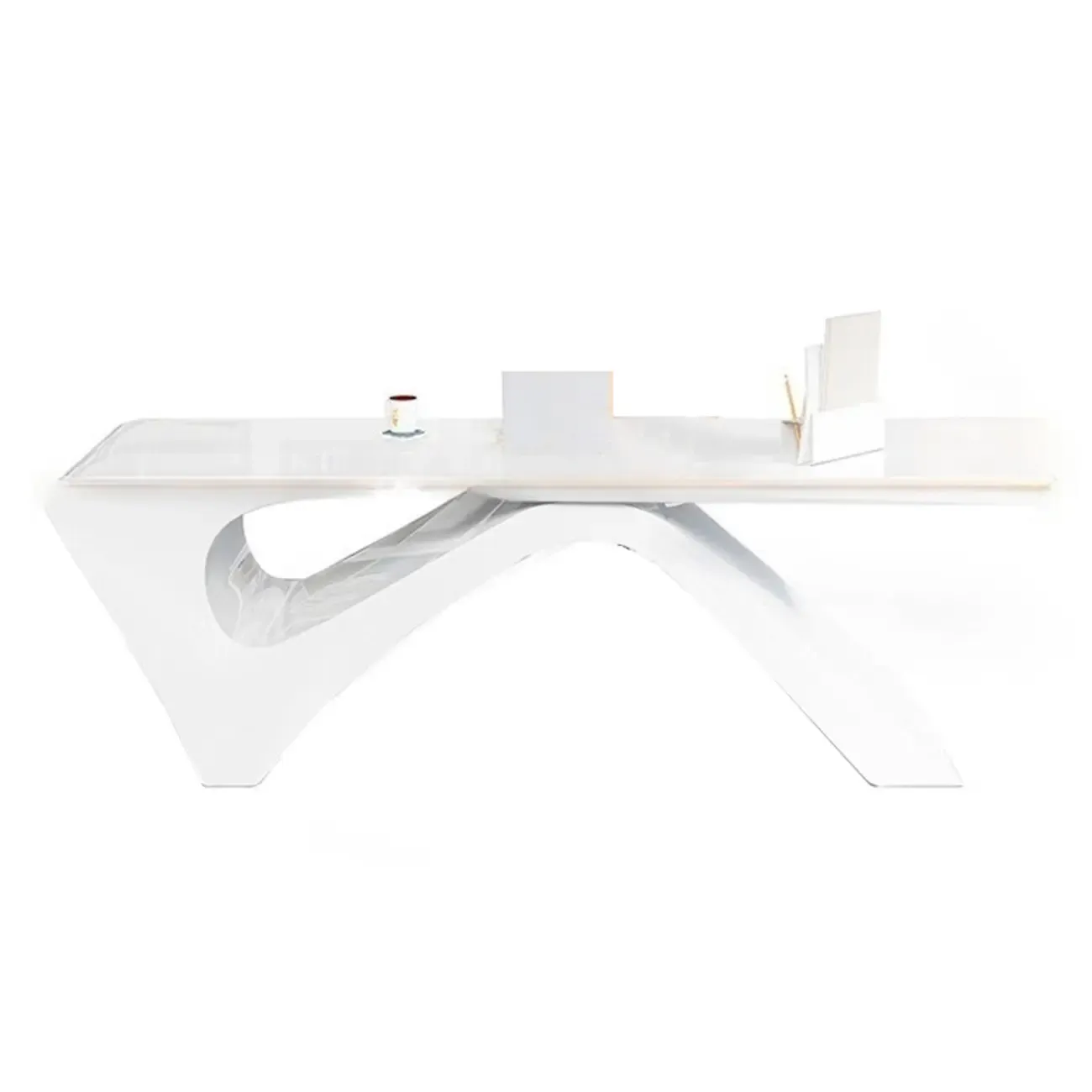 Glam White Wooden Executive Office Desk with Unique Base Image - 5