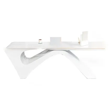 Glam White Wooden Executive Office Desk with Unique Base Image - 5