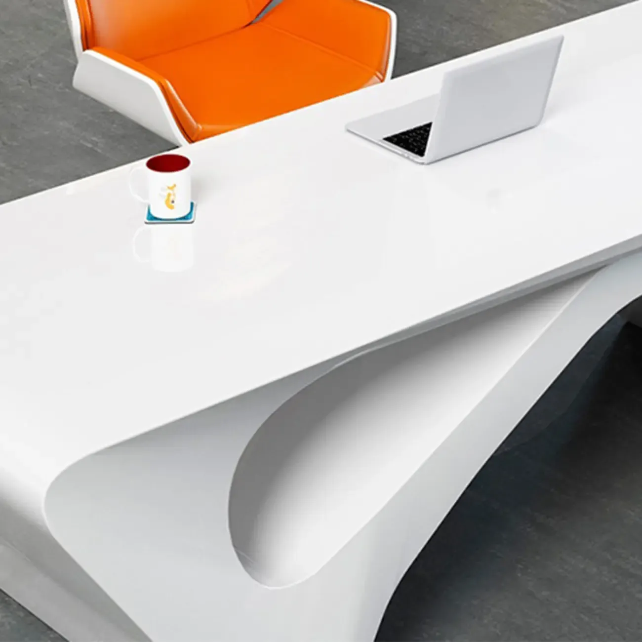 Glam White Wooden Executive Office Desk with Unique Base Image - 6